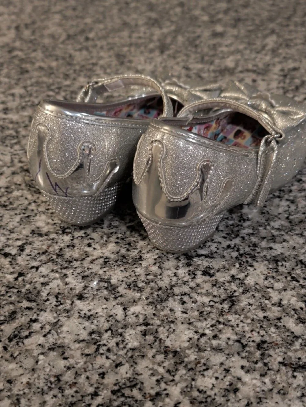 Prince Silver Glitter Mary Jane Shoes with Crown Bow